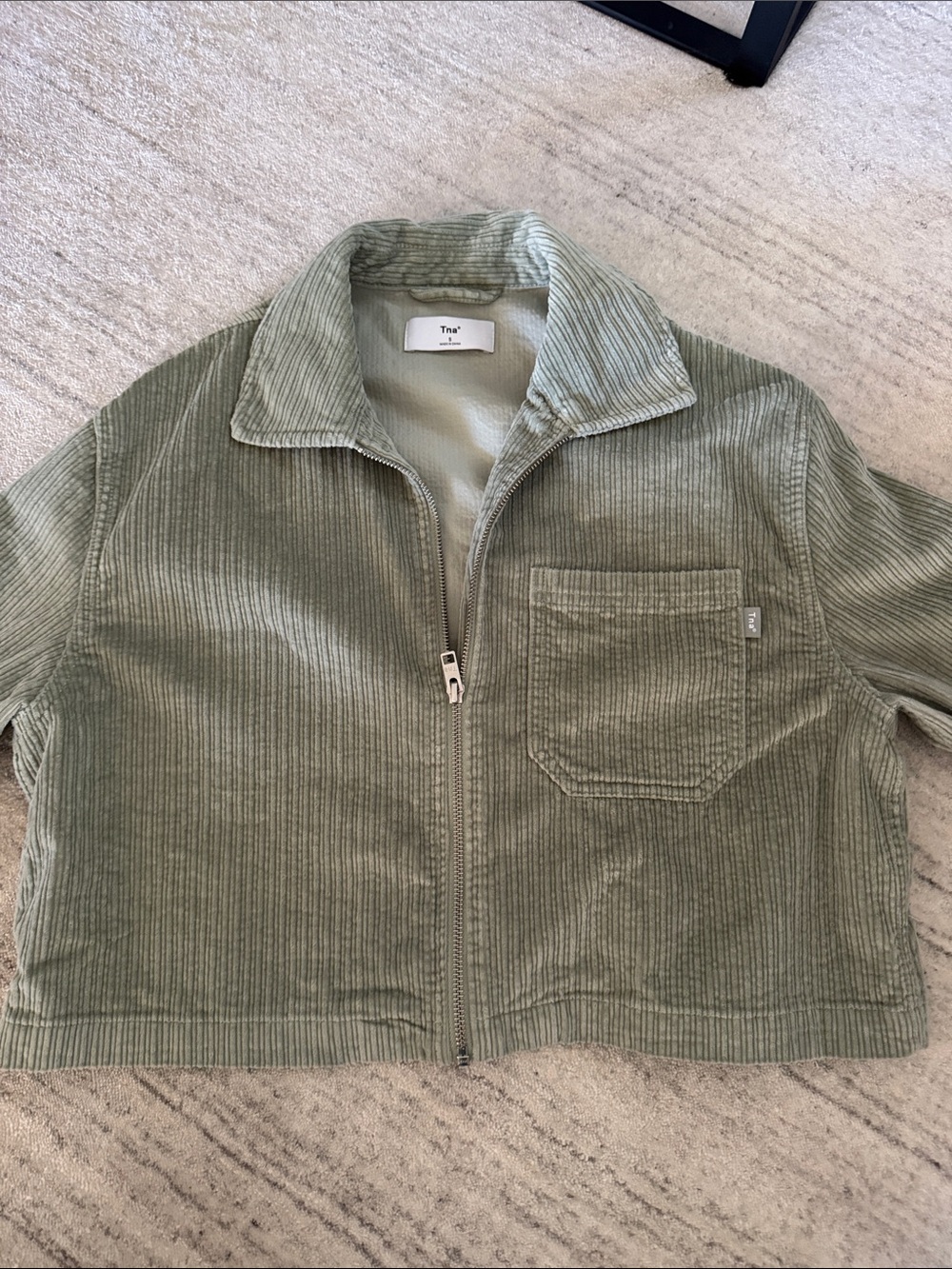 TNA Sage Green Cropped Corduroy Zip Jacket